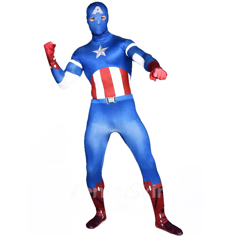 Blue Captain America Full Body Unitard Second Skin Costume Halloween Spandex Holiday Unisex Cosplay Zentai Suit