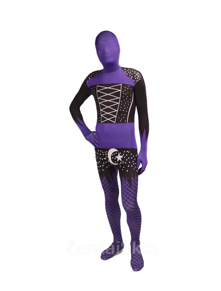 Black and Purple Full Body Second Skin Costume Halloween Spandex Skinsuit Holiday Unisex Cosplay Zentai Suit