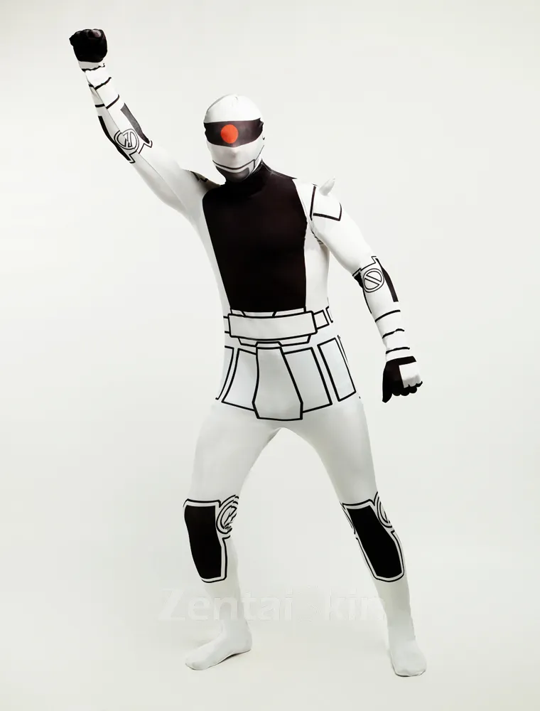 Black and White Robot Halloween Full Body Morph Costume Spandex Skinsuit Holiday Unisex Lycra Second Skin Zentai Suit