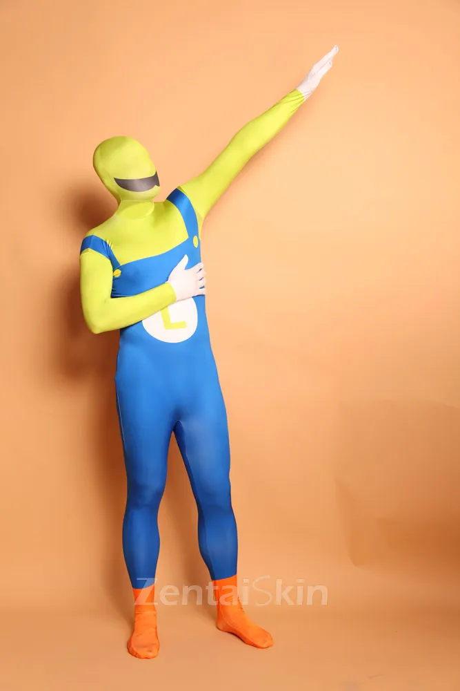 Yellow and Blue Big Beard Digital Full Body Second Skin Costume Halloween Spandex Skinsuit Holiday Unisex Cosplay Zentai Suit