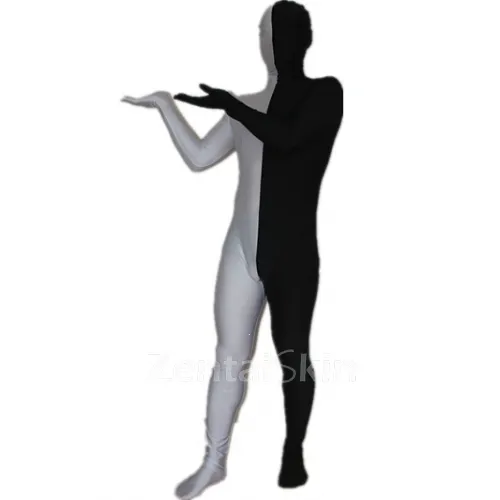 Black and White Split Halloween Holiday Cosplay Unisex Lycra Spandex Skinsuit Morph Second Skin Zentai Second Skin Suit