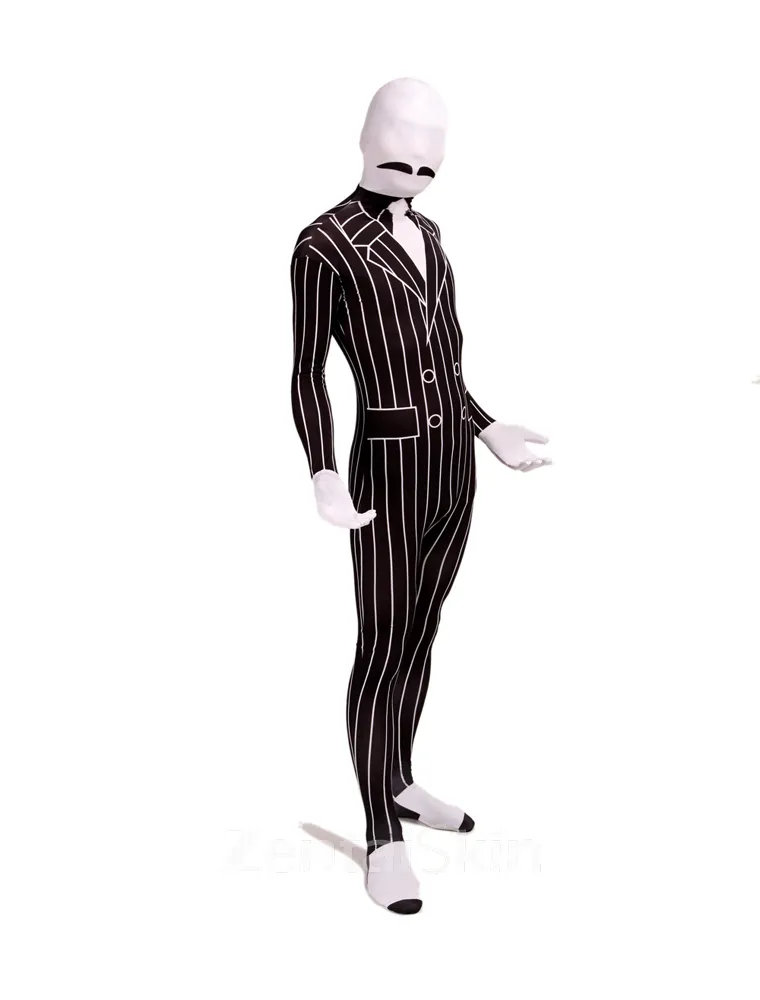 Black and White Stripe Full Body Second Skin Costume Halloween Spandex Skinsuit Holiday Unisex Cosplay Zentai Suit