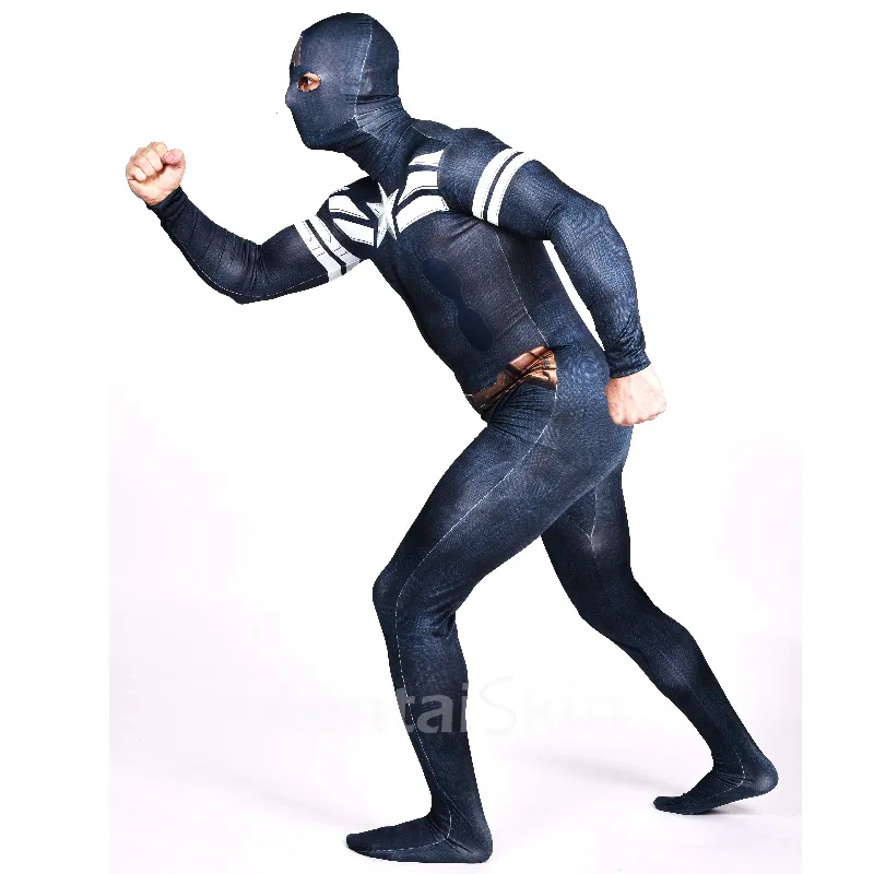 Deep Blue Captain America Full Body Second Skin Costume Halloween Spandex Skinsuit Holiday Unisex Cosplay Zentai Suit