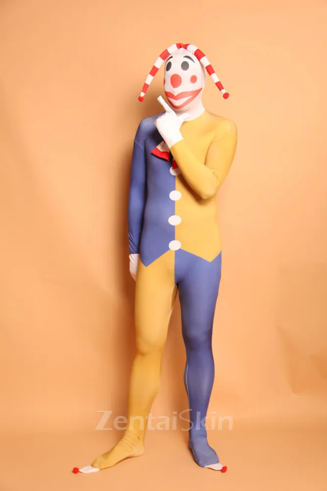 Mixed Color Clown Full Body Second Skin Costume Halloween Christmas Spandex Skinsuit Holiday Unisex Cosplay Zentai Suit