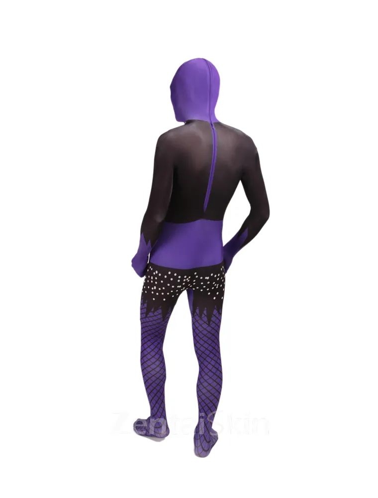 Black and Purple Full Body Second Skin Costume Halloween Spandex Skinsuit Holiday Unisex Cosplay Zentai Suit
