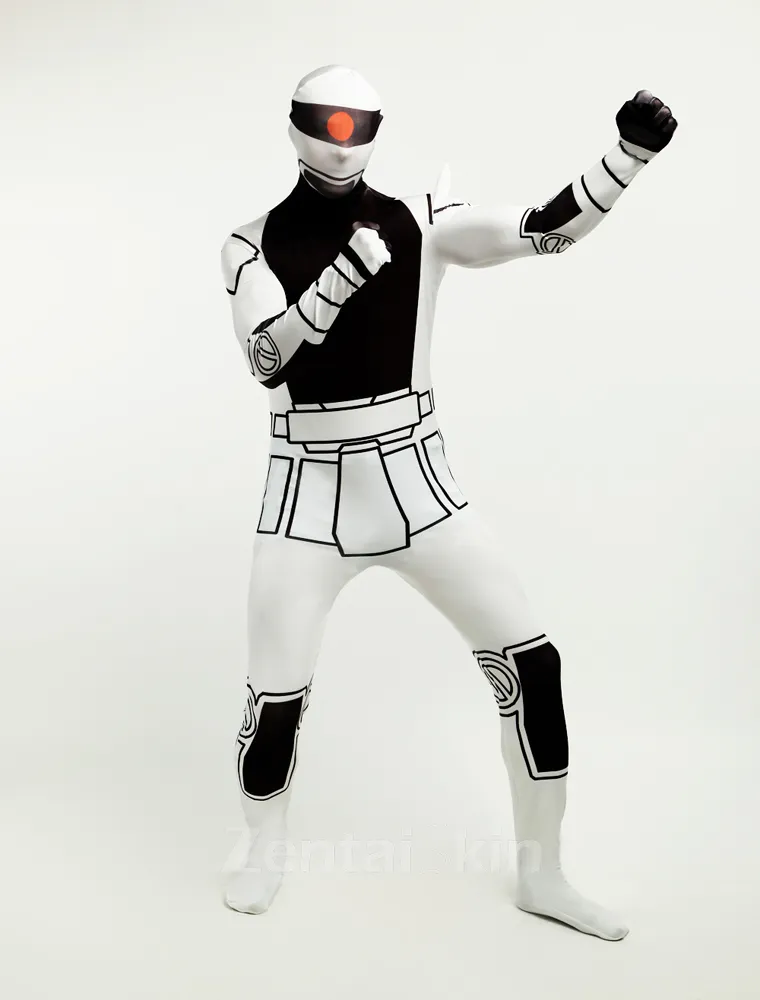 Black and White Robot Halloween Full Body Morph Costume Spandex Skinsuit Holiday Unisex Lycra Second Skin Zentai Suit