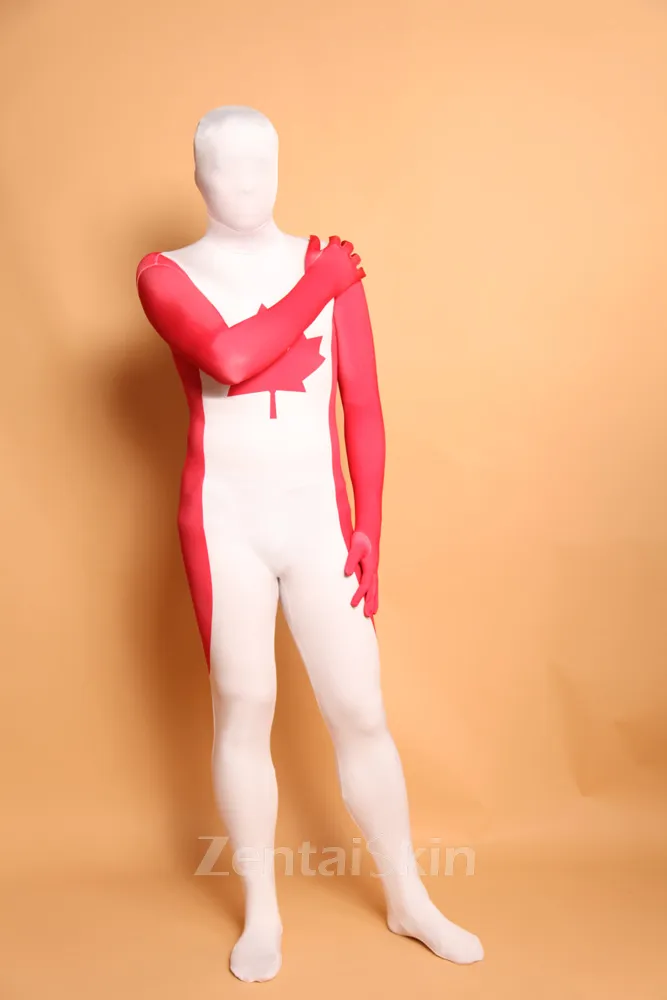 Canada Maple National Flag Full Body Second Skin Costume Halloween Spandex Skinsuit Holiday Unisex Cosplay Zentai Suit