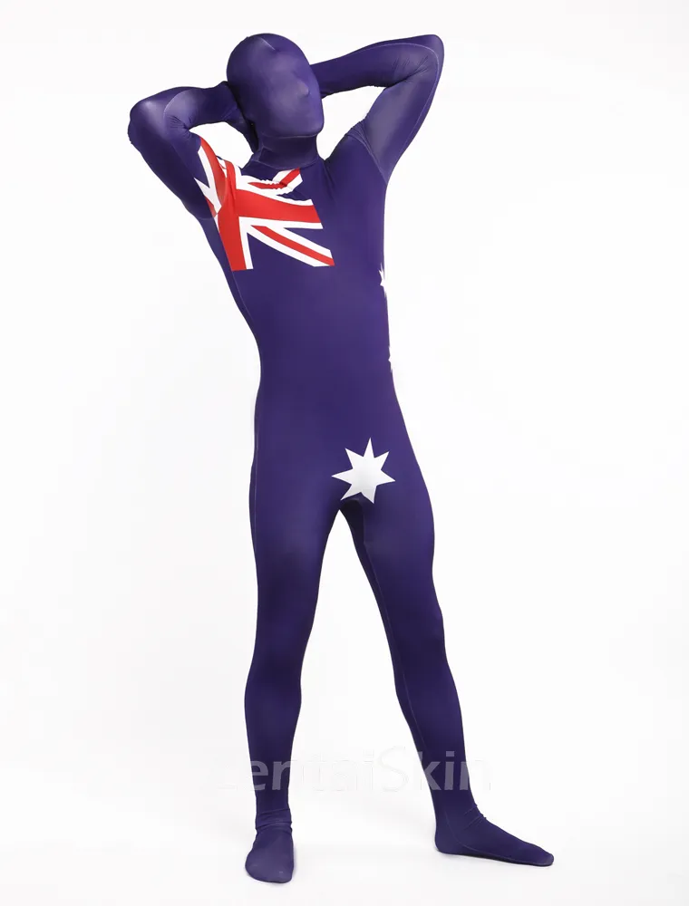 Australia National Flag Full Body Second Skin Costume Halloween Spandex Skinsuit Holiday Unisex Cosplay Zentai Suit