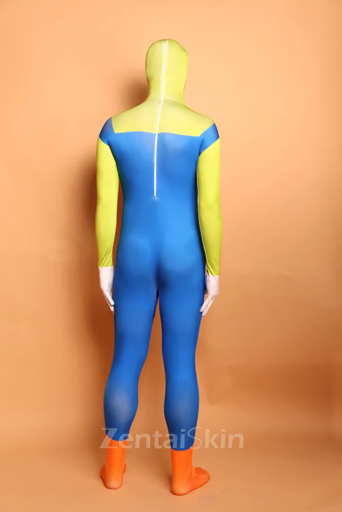 Yellow and Blue Big Beard Digital Full Body Second Skin Costume Halloween Spandex Skinsuit Holiday Unisex Cosplay Zentai Suit