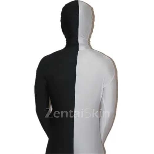 Black and White Split Halloween Holiday Cosplay Unisex Lycra Spandex Skinsuit Morph Second Skin Zentai Second Skin Suit