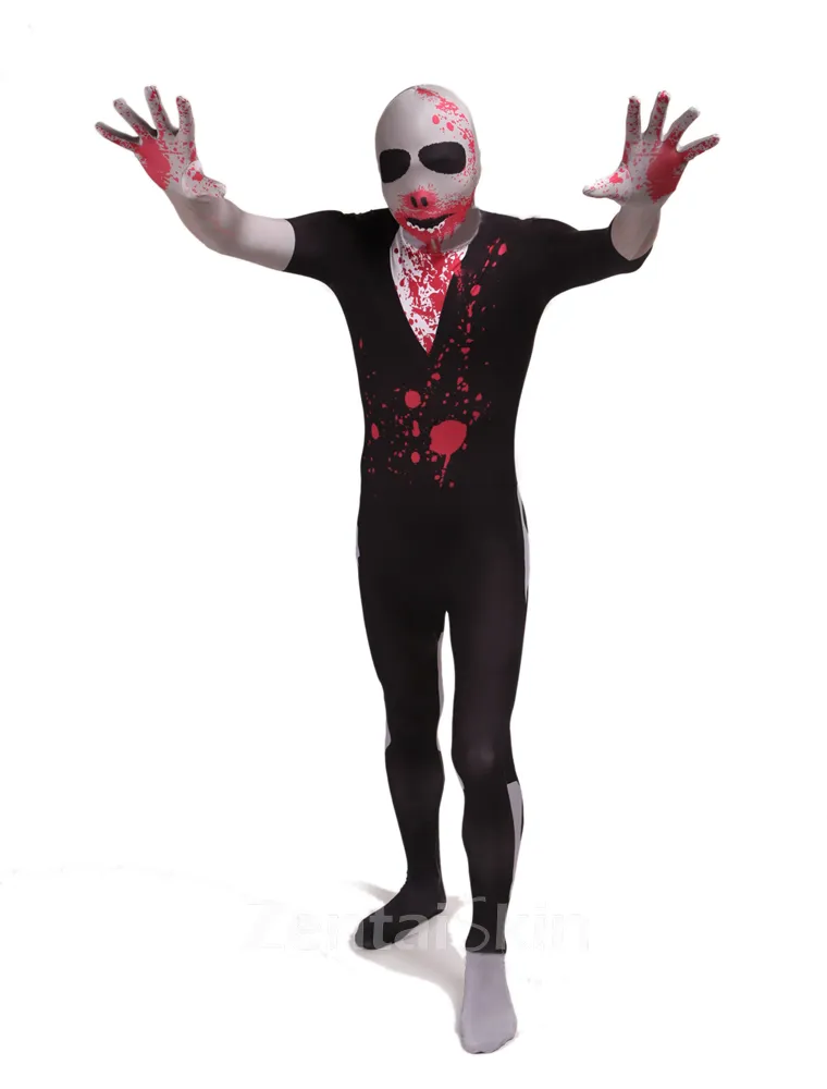 Black Blooding Full Body Second Skin Costume Halloween Spandex Skinsuit Holiday Unisex Cosplay Zentai Suit