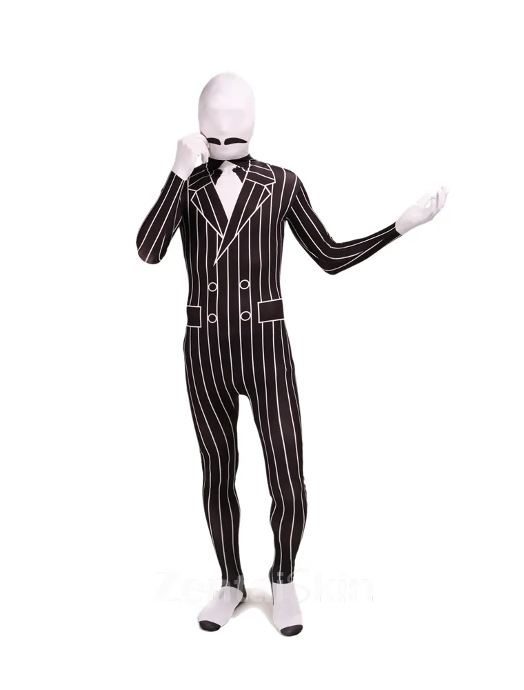 Black and White Stripe Full Body Second Skin Costume Halloween Spandex Skinsuit Holiday Unisex Cosplay Zentai Suit