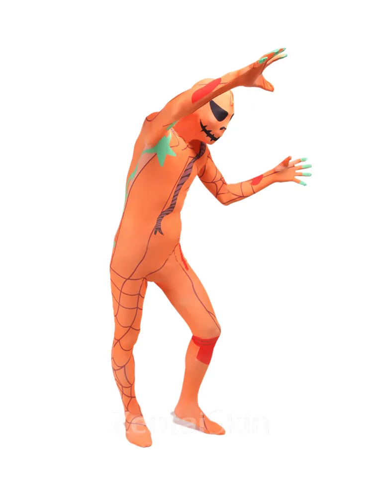 Orange Pumpkin Human Anatomy Full Body Second Skin Costume Halloween Spandex Skinsuit Holiday Unisex Cosplay Zentai Suit
