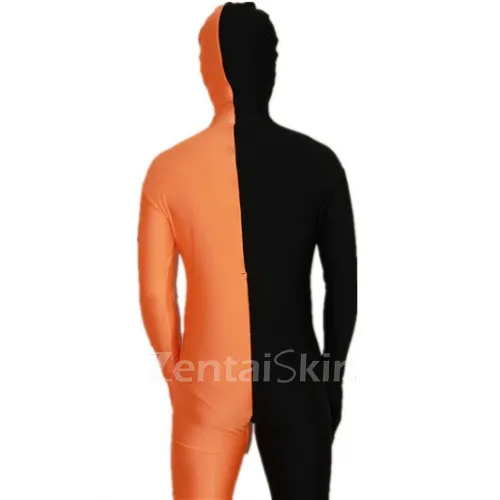 Black and Orange Split Halloween Holiday Cosplay Unisex Lycra Spandex Skinsuit Morph Second Skin Zentai Second Skin Suit