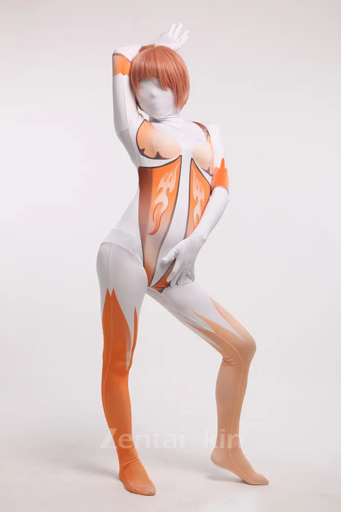 Orange and White Halloween Full Body Second Skin Costume Spandex Skinsuit Holiday Unisex Cosplay Zentai Suit
