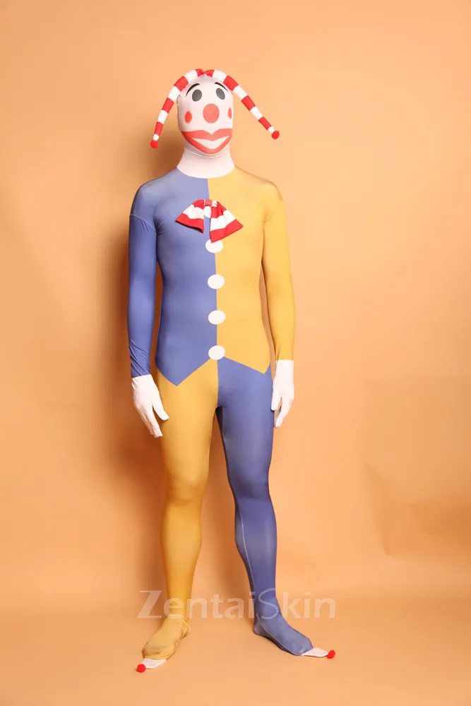 Mixed Color Clown Full Body Second Skin Costume Halloween Christmas Spandex Skinsuit Holiday Unisex Cosplay Zentai Suit