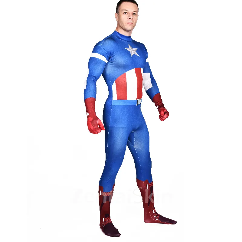 Blue Captain America Full Body Unitard Second Skin Costume Halloween Spandex Holiday Unisex Cosplay Zentai Suit