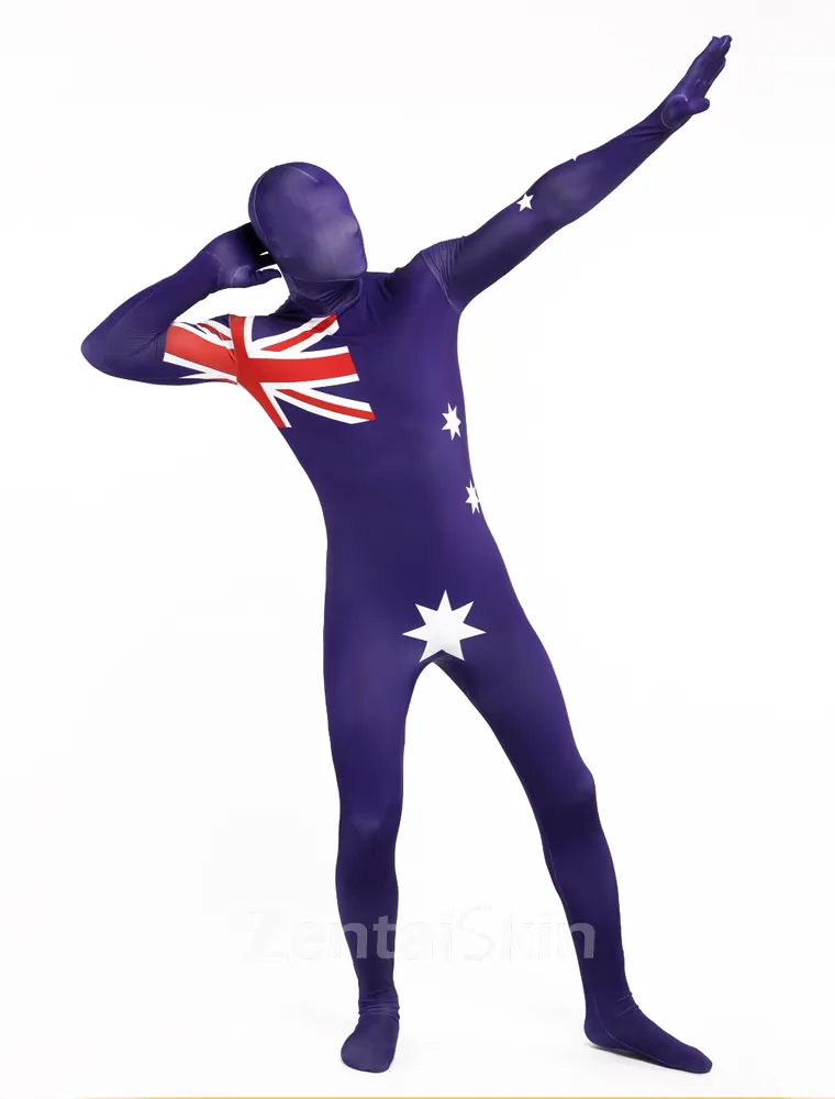 Australia National Flag Full Body Second Skin Costume Halloween Spandex Skinsuit Holiday Unisex Cosplay Zentai Suit