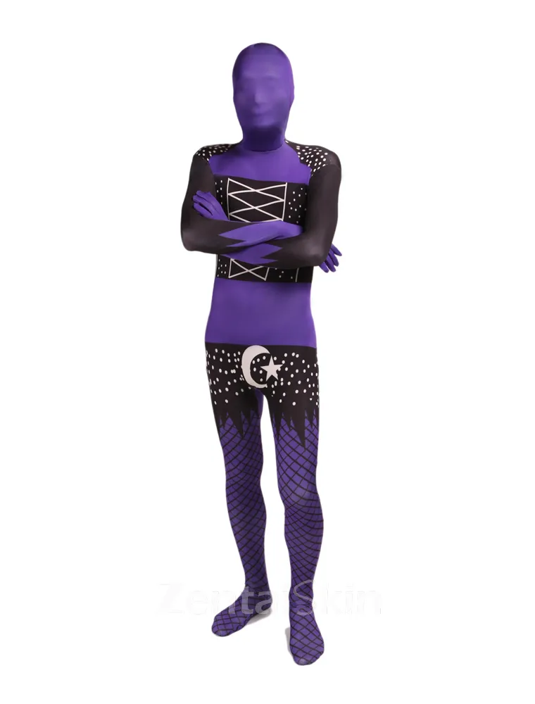 Black and Purple Full Body Second Skin Costume Halloween Spandex Skinsuit Holiday Unisex Cosplay Zentai Suit