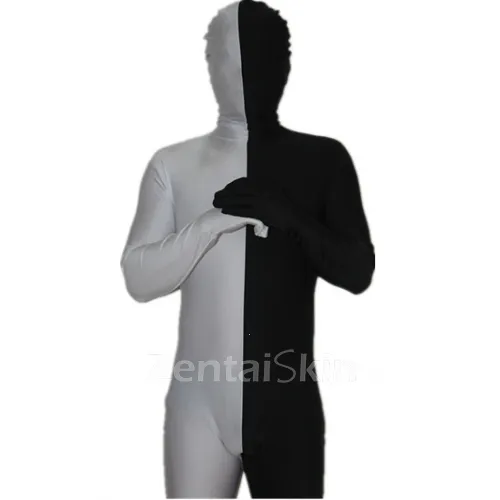 Black and White Split Halloween Holiday Cosplay Unisex Lycra Spandex Skinsuit Morph Second Skin Zentai Second Skin Suit