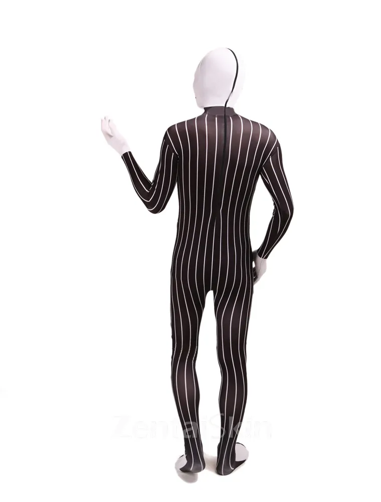 Black and White Stripe Full Body Second Skin Costume Halloween Spandex Skinsuit Holiday Unisex Cosplay Zentai Suit