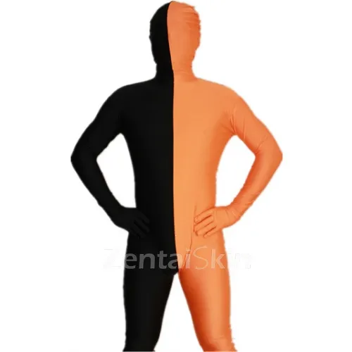 Black and Orange Split Halloween Holiday Cosplay Unisex Lycra Spandex Skinsuit Morph Second Skin Zentai Second Skin Suit