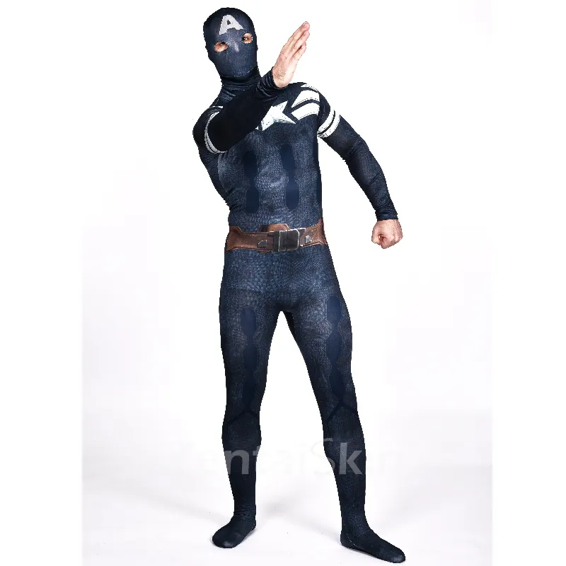 Deep Blue Captain America Full Body Second Skin Costume Halloween Spandex Skinsuit Holiday Unisex Cosplay Zentai Suit