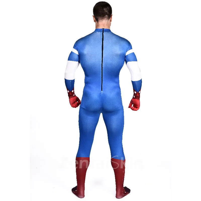 Blue Captain America Full Body Unitard Second Skin Costume Halloween Spandex Holiday Unisex Cosplay Zentai Suit