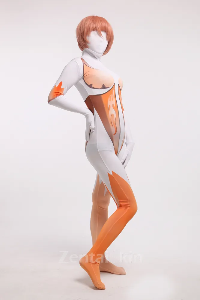 Orange and White Halloween Full Body Second Skin Costume Spandex Skinsuit Holiday Unisex Cosplay Zentai Suit