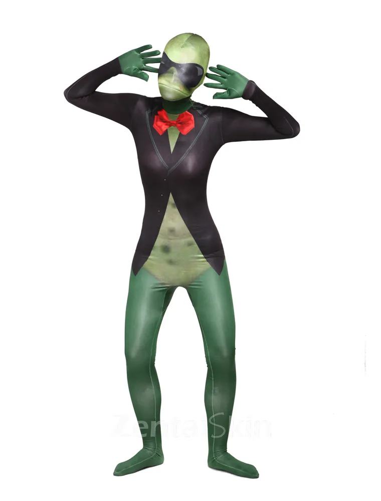 Green Sir Frog Full Body Second Skin Costume Halloween Spandex Skinsuit Holiday Unisex Cosplay Zentai Suit