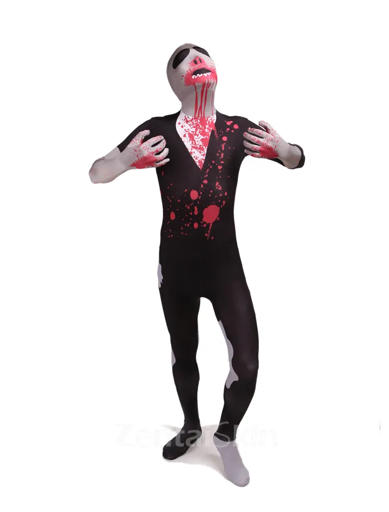 Black Blooding Full Body Second Skin Costume Halloween Spandex Skinsuit Holiday Unisex Cosplay Zentai Suit