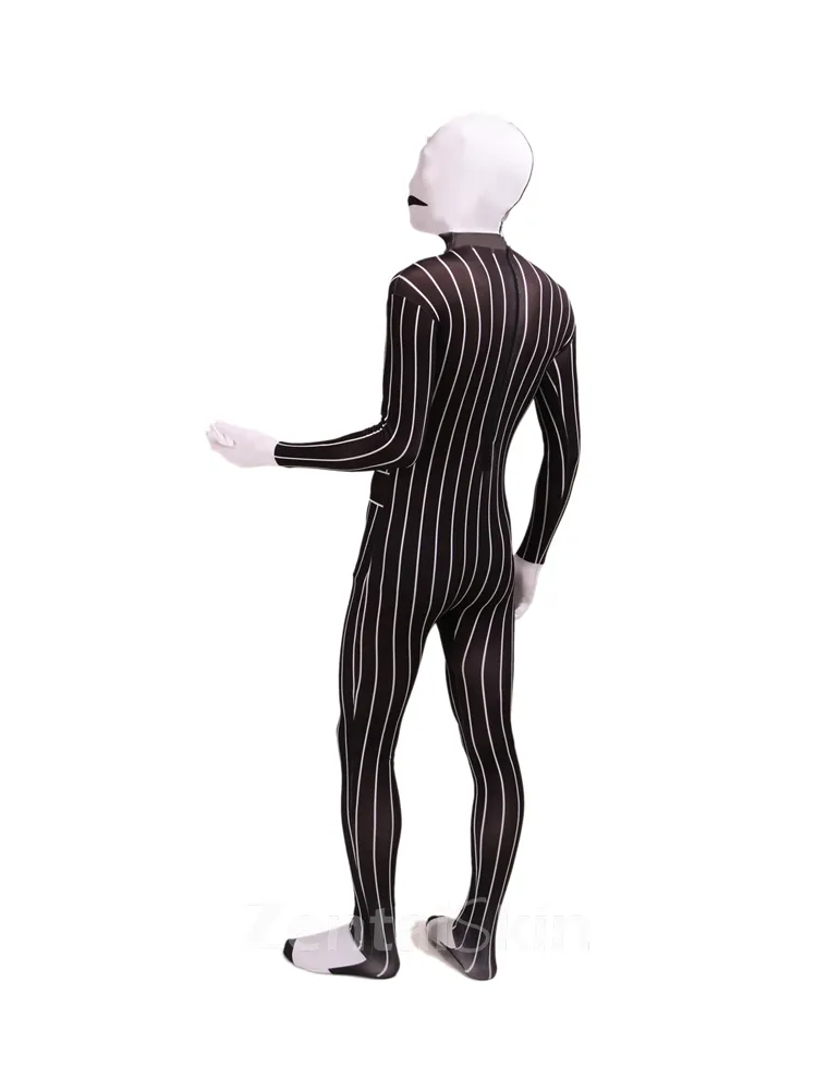 Black and White Stripe Full Body Second Skin Costume Halloween Spandex Skinsuit Holiday Unisex Cosplay Zentai Suit
