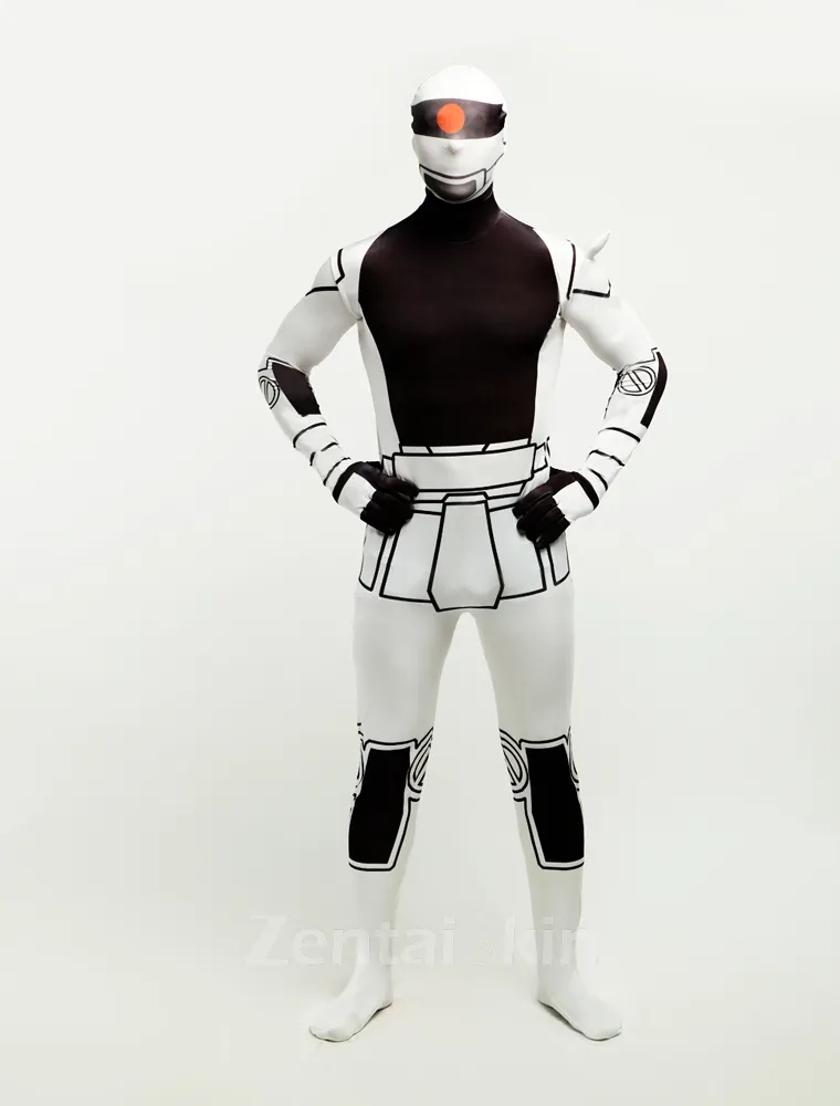 Black and White Robot Halloween Full Body Morph Costume Spandex Skinsuit Holiday Unisex Lycra Second Skin Zentai Suit