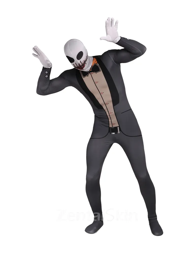 Gray Suit Skeleton Skull Halloween Lycra Full Body Morph Costume Zentai Skinsuit Second Skin Clothing