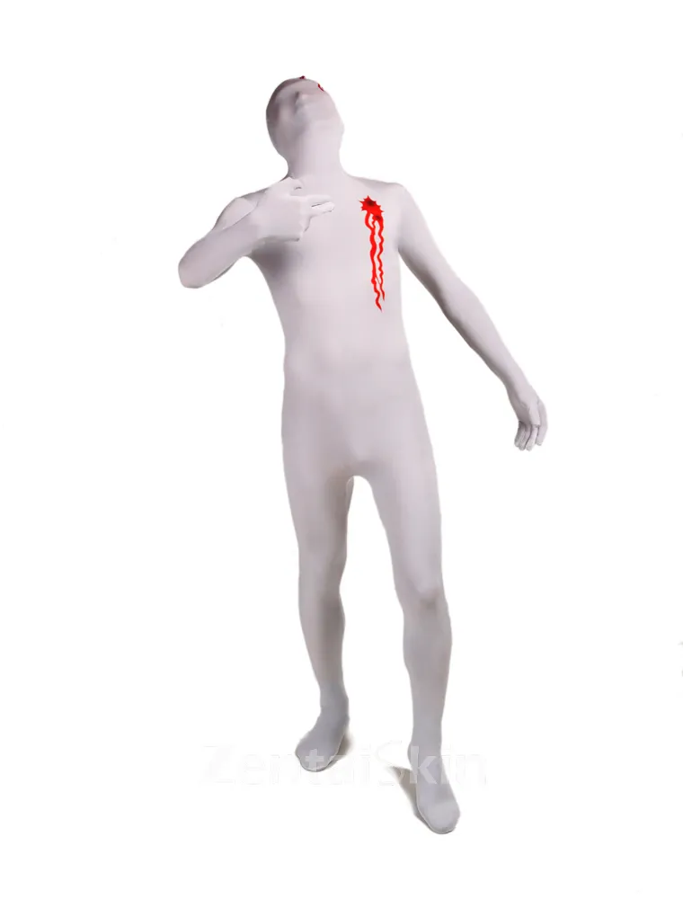 White Gun Shot Blood Full Body Second Skin Costume Halloween Spandex Skinsuit Holiday Unisex Cosplay Zentai Suit