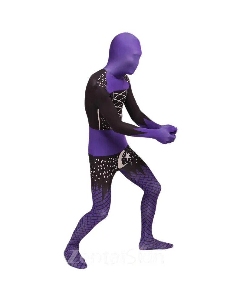 Black and Purple Full Body Second Skin Costume Halloween Spandex Skinsuit Holiday Unisex Cosplay Zentai Suit