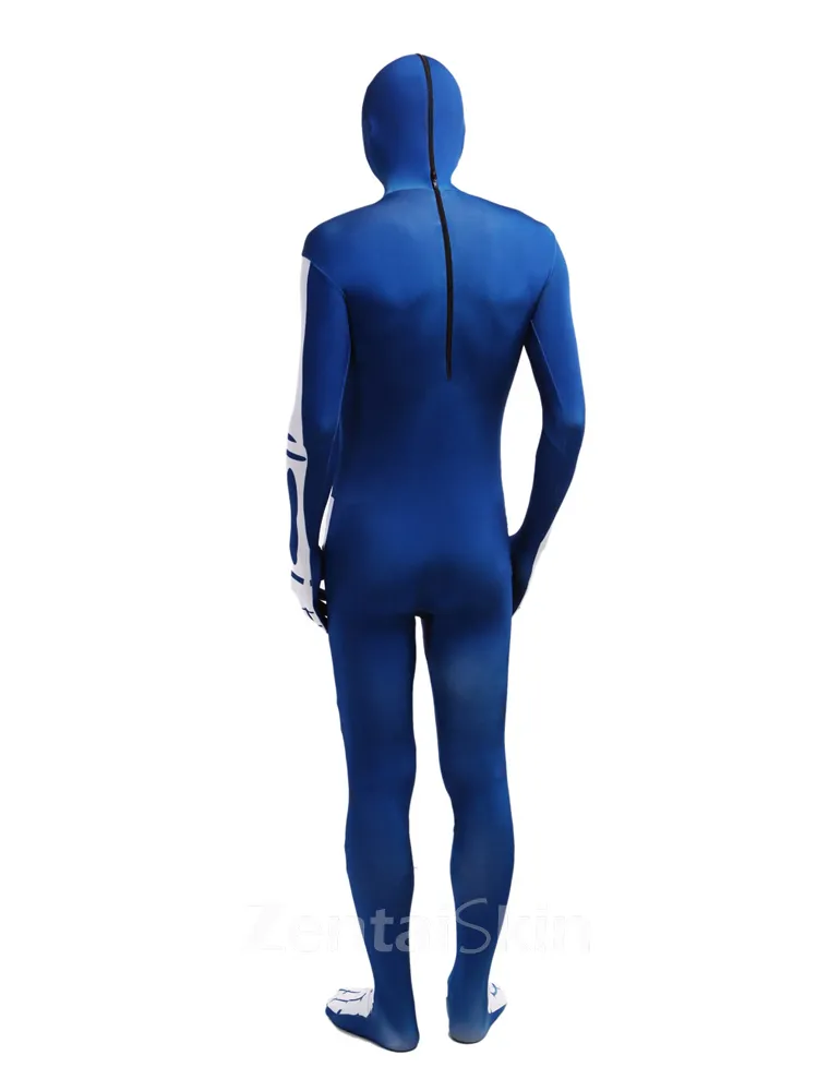 Blue Skull Flag Full Body Second Skin Costume Halloween Spandex Skinsuit Holiday Unisex Cosplay Zentai Suit