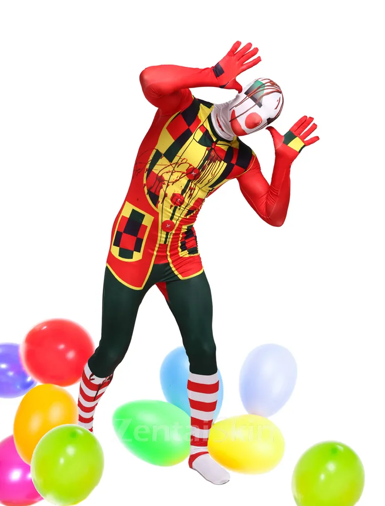 Colorful Clown Full Body Second Skin Costume Halloween Spandex Skinsuit Holiday Unisex Cosplay Zentai Suit