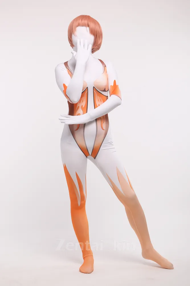 Orange and White Halloween Full Body Second Skin Costume Spandex Skinsuit Holiday Unisex Cosplay Zentai Suit
