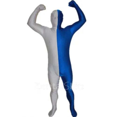 Light Grey and Deep Blue Christmas Split Halloween Holiday Cosplay Unisex Lycra Spandex Skinsuit Morph Second Skin Zentai Second Skin Suit