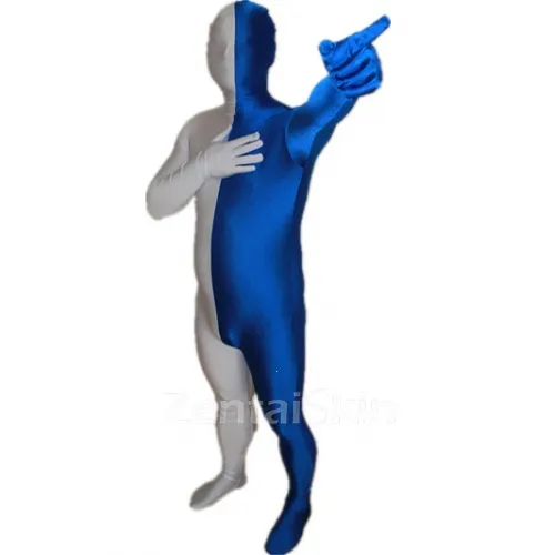 Light Grey and Deep Blue Christmas Split Halloween Holiday Cosplay Unisex Lycra Spandex Skinsuit Morph Second Skin Zentai Second Skin Suit