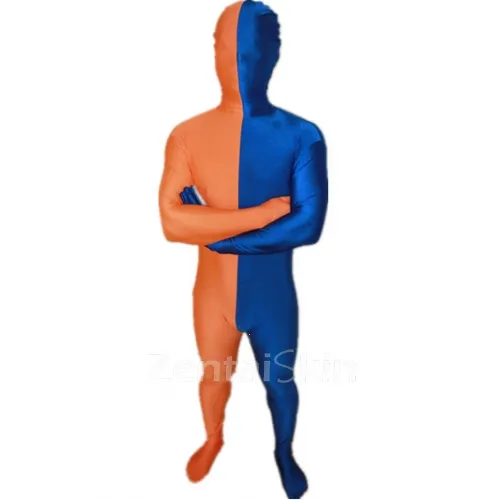 Orange and Deep Blue Christmas Split Halloween Holiday Cosplay Unisex Lycra Spandex Skinsuit Morph Second Skin Zentai Second Skin Suit
