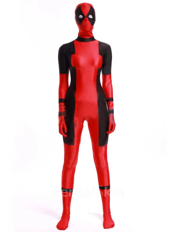 Second Skin 2016 Deadpool Costume Black and Red Zentai Spandex Skinsuit Deadpool Bodysuit