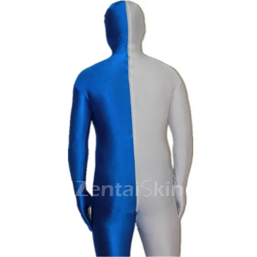 Light Grey and Deep Blue Christmas Split Halloween Holiday Cosplay Unisex Lycra Spandex Skinsuit Morph Second Skin Zentai Second Skin Suit