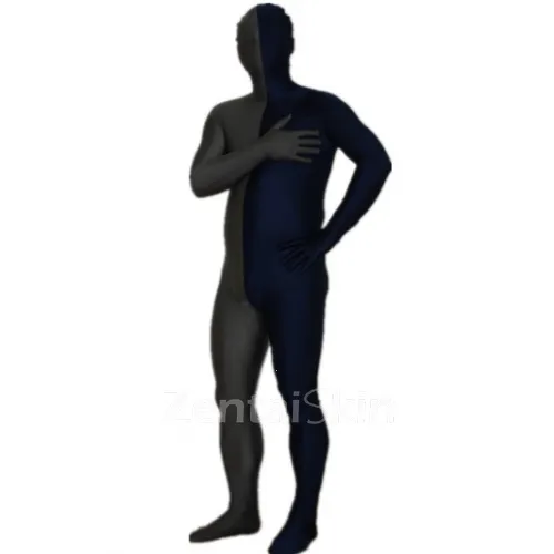 Grey and Deep Blue Split Halloween Holiday Cosplay Unisex Lycra Spandex Skinsuit Morph Second Skin Zentai Second Skin Suit