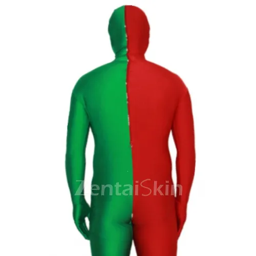 Red and Green Christmas Split Halloween Holiday Cosplay Unisex Lycra Spandex Skinsuit Morph Second Skin Zentai Second Skin Suit