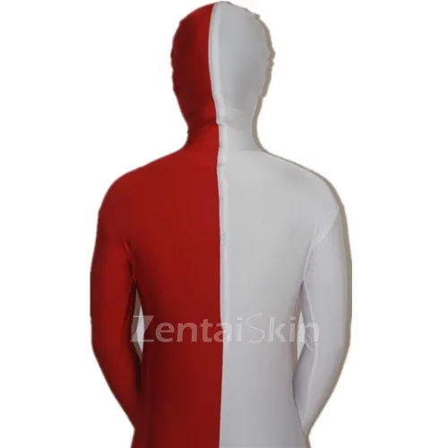 White and Red Split Halloween Holiday Cosplay Unisex Lycra Spandex Skinsuit Morph Second Skin Zentai Second Skin Suit