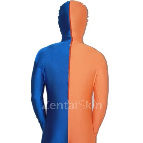 Orange and Deep Blue Christmas Split Halloween Holiday Cosplay Unisex Lycra Spandex Skinsuit Morph Second Skin Zentai Second Skin Suit