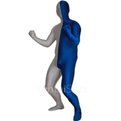 Light Grey and Deep Blue Christmas Split Halloween Holiday Cosplay Unisex Lycra Spandex Skinsuit Morph Second Skin Zentai Second Skin Suit