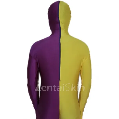 Purple and Yellow Split Halloween Holiday Cosplay Unisex Lycra Spandex Skinsuit Morph Second Skin Zentai Second Skin Suit